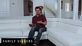 Naughty girl gets thanked with hot creamy fuck on the couch!