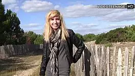 Lovely 18 Years Old Vicky Does A Porn Casting, Masturbating Tight Shaved Pussy Outdoors