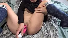 Cumming from lush dildo in high socks