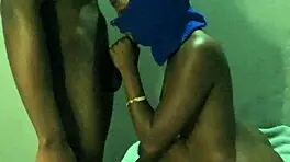 Teen black ebony slut suggestively takes two cocks in ass