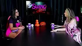 Teen Blonde in Lingerie Enjoys First Time Menage and Halloween Fun