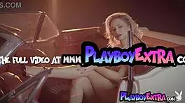 Petite Blonde Polina Reveals Shaved Pussy in Vintage Car