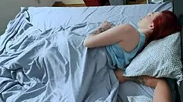 curvy redhead in hotel room jerks him off and rides monster cock passionately