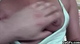 Busty babe stuffed on couch