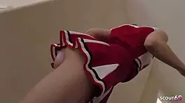 cute pigtails cheerleader teen with braces give rimjob and get fucked while play with hitachi by older guy