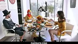 horny stepfamily having a orgy sex on the dinner table - famsuck