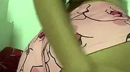 Innocent teen in pajamas craves double penetration passionately.