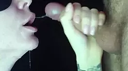 close up suck dick leads to cumshot facial on wet pussy