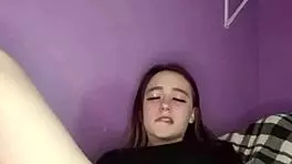 young amateur teen pulls panties, rubs puffy pussy