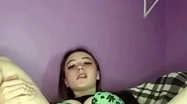 young amateur teen pulls panties, rubs puffy pussy