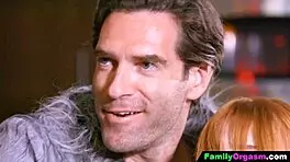 Teen and older man cheat in halloween costumes