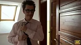 Cute teen amateur tries blowjob and sex with older man for first time