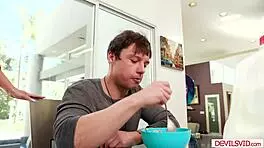 guy enjoys tit fucking his friend's busty russian milf