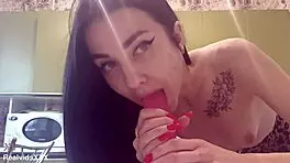 the petite 18+ girl tastes her pussy juices after riding the pink fake cock