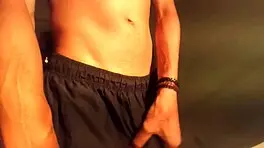 hot guy jerks huge cock at home