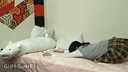 Japanese student plays with herself after school!