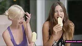 Skinny Teen Lesbian Eats Ice Cream Seductively