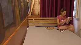 Hot petite 18+ tight shaved pussy alice in the room with only a tshirt and shoes to flash pussy and her naked ass