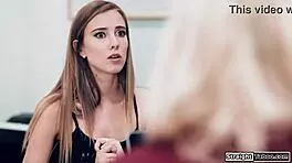 Blonde teen 18+ gets fingered by boss in intriguing taboo lesbian encounter