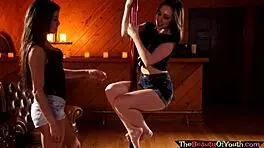 saphic poledancing lesbian teen 18+s get filthy