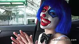 Teen In Clown Costume Banging Outdoor To Cumshot