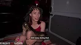 Petite Latina brunette picked up in public deepthroats big cock for fast hard rough sex in van