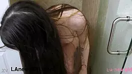cute brunette teen with braces enjoys a sensual bath massage