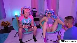 hot girlfriends play games then fuck in threesome outdoors