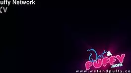 brunette teases swollen pussy with dildo