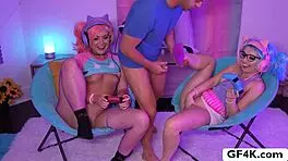 hot girlfriends play games then fuck in threesome outdoors