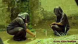 Mature MILF babe enjoys getting fucked by big black cock in local bush, wet hairy pussy creampie