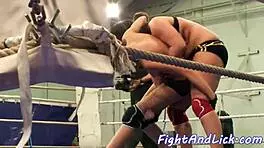 Busty European babes engage in naked wrestling match with fingering and licking 😍