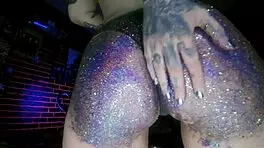 Big butt oil massage with colourful glitters and sensual touch