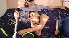 Girlfriend Teases With Head Rub Then Gets Mouth Fucked Hard And Swallows Cum