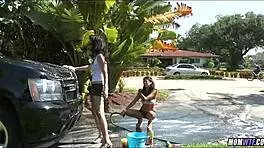 horny cougars at car wash seduce young