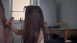 erotic sex on kitchen table with hot brunette amateur jessi q