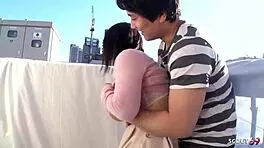 Does petite teen seduce old guy next door for creampie?