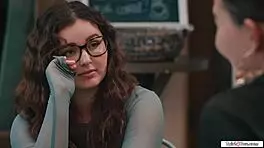 Busty Shemale Emma Rose Bangs Her College GF In Public Cafe!