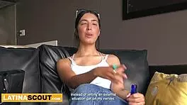 Curvy Colombian teen blows big cock at bikini casting