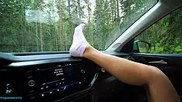 Petite Teen Masturbates Outdoors In Car For Wet Closeup Orgasm