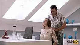 Old wise gentleman with young beautiful girl in sex