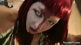 Sexy German teen seduces for hardcore fucking after Halloween party