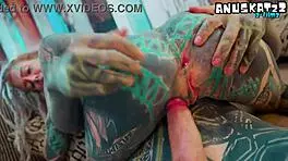 Alternative goth girl in high heels wrecks ass with bwc anal facial