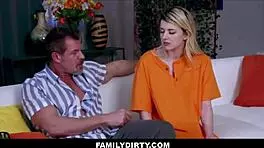 tiny blonde teen surprises big guy in her bed