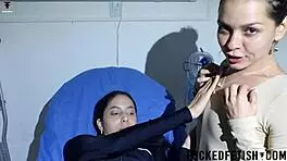 Latina lesbians Yessica Bunny and Helen Star engage in ass licking and tit sucking