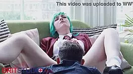 an alt goth girl gets her pussy licked, sucks a big cock, and receives a facial at the party