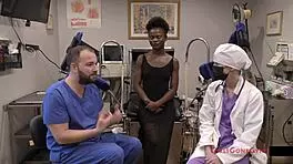 My petite brunette neighbors Rina Arem does my first gyno exam.