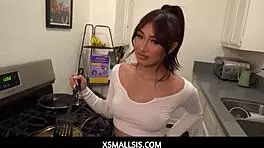 stunning teen learns cooking from me