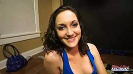 Skinny Brunette Cutie Ryann Sucks And Strokes Hard Dick To Swallow Cum