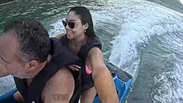 Teen latina with big ass experiences first time on beach jet ski